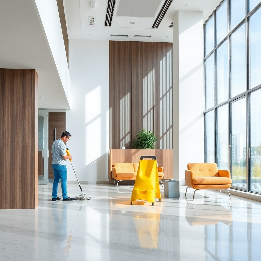 office building cleaning, modern corporate interior, professional cleaning service