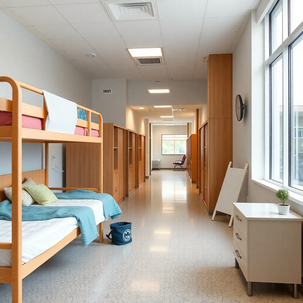 dormitory cleaning common areas, modern student housing, clean bright corridors and facilities